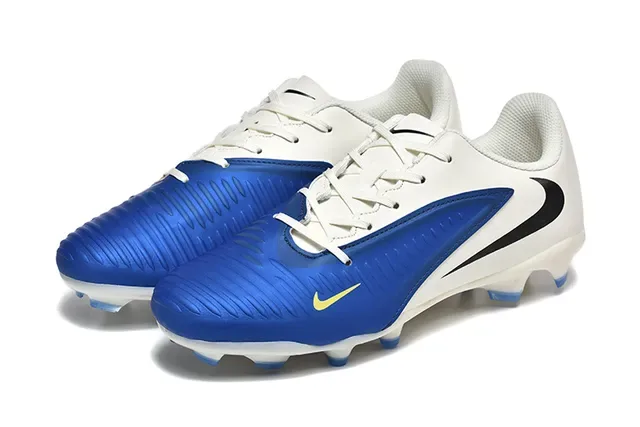 Nike White Blue Low-Cut Synthetic Upper Ribbed Forefoot Overlay Firm-Ground Soccer Shoes 8