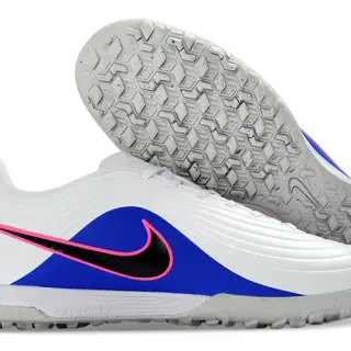 Nike Branco Azul Low-Cut Sintético Superior Ribbed Forefoot Overlay Turf Sapatos de Futebol para Gramado