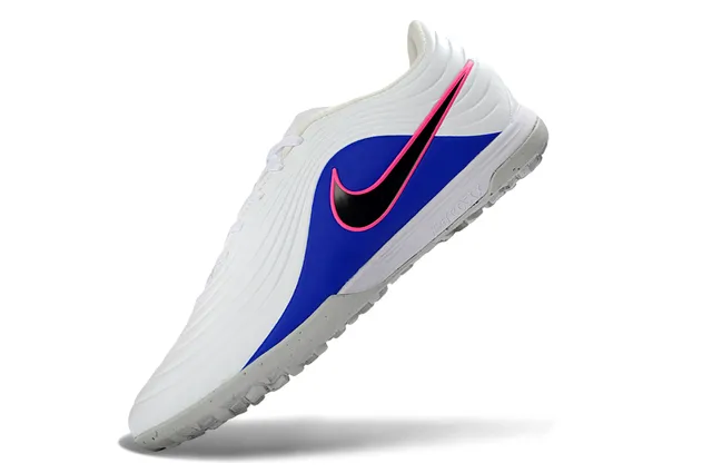 Nike Blanc Bleu basse haut synthétique superposition avant-pied côtelé gazon chaussures de football 12