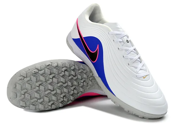 Nike Blanc Bleu basse haut synthétique superposition avant-pied côtelé gazon chaussures de football 13