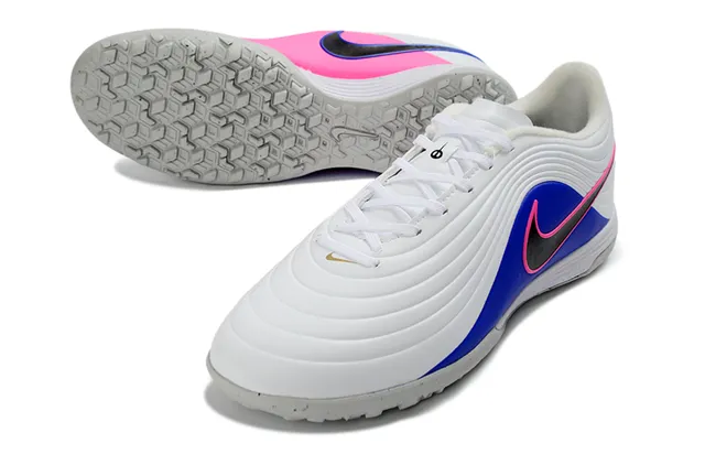 Nike Blanc Bleu basse haut synthétique superposition avant-pied côtelé gazon chaussures de football 14