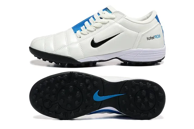 Nike White Blue Quilted Leather Upper Low-Cut Collar Artificial-Grass Soccer Shoes 9