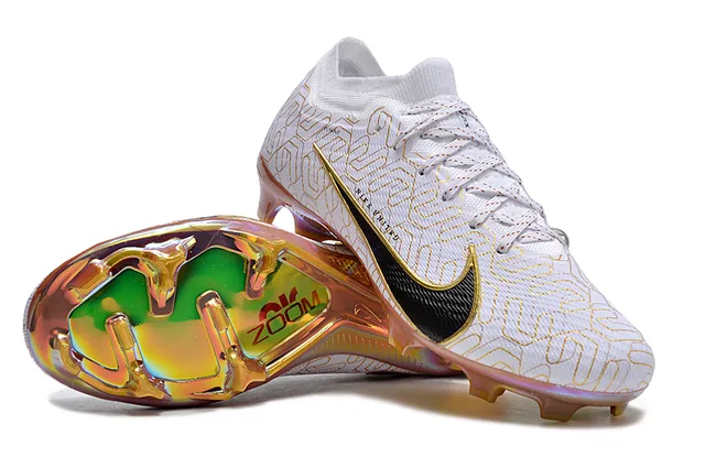 নাইক সাদা সোনালি Flyknit উপরের অংশ জ্যামিতিক প্রিন্ট ফার্ম-গ্রাউন্ড সকার শু 2