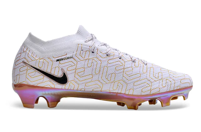 নাইক সাদা সোনালি Flyknit উপরের অংশ জ্যামিতিক প্রিন্ট ফার্ম-গ্রাউন্ড সকার শু 5