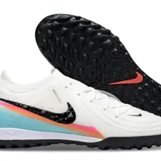 Nike White Multicolor Knit Upper Faceted Black Swoosh Overlay Turf Soccer Shoes