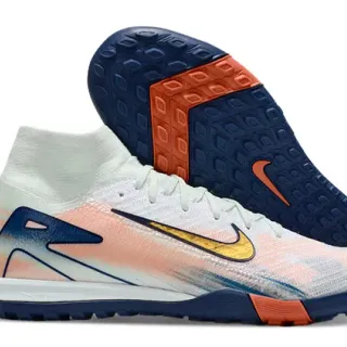 Nike Branco Marinho Upper de malha Col alto Sapatos de futebol turf