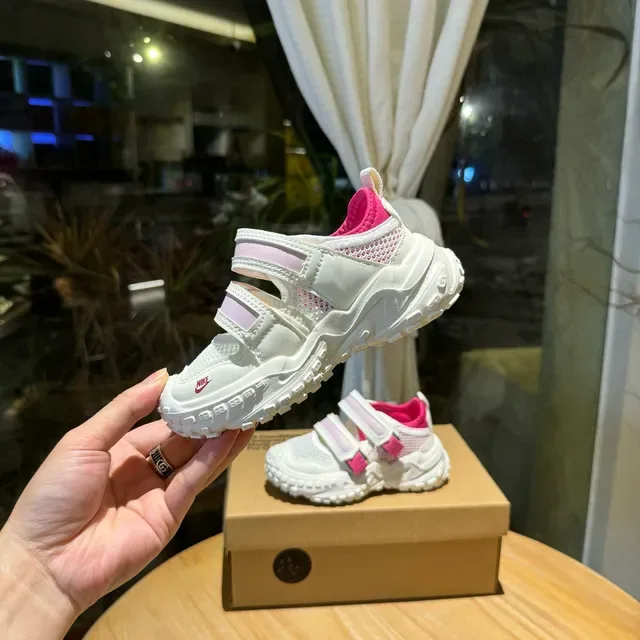 Nike White Pink Chunky Sole Dual Velcro Straps Lifestyle Sneakers 8