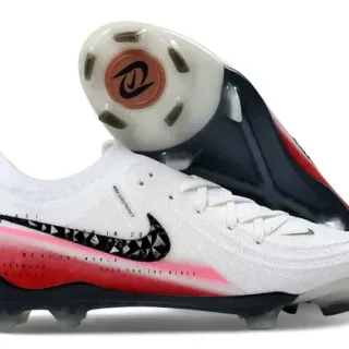 Nike Blanco Rojo Low-Cut Knit Bootie Geometric Swoosh Overlay Firm-Ground Zapatos de Fútbol