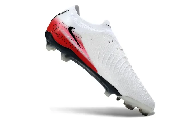 Nike Blanco Rojo Low-Cut Knit Bootie Geometric Swoosh Overlay Firm-Ground Zapatos de Fútbol 2