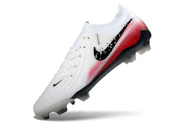 Nike Blanco Rojo Low-Cut Knit Bootie Geometric Swoosh Overlay Firm-Ground Zapatos de Fútbol 3