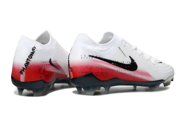 Nike Blanco Rojo Low-Cut Knit Bootie Geometric Swoosh Overlay Firm-Ground Zapatos de Fútbol 5
