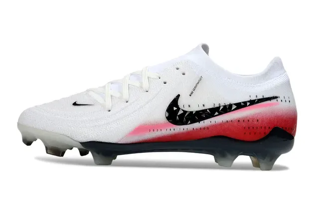 Nike Blanco Rojo Low-Cut Knit Bootie Geometric Swoosh Overlay Firm-Ground Zapatos de Fútbol 7