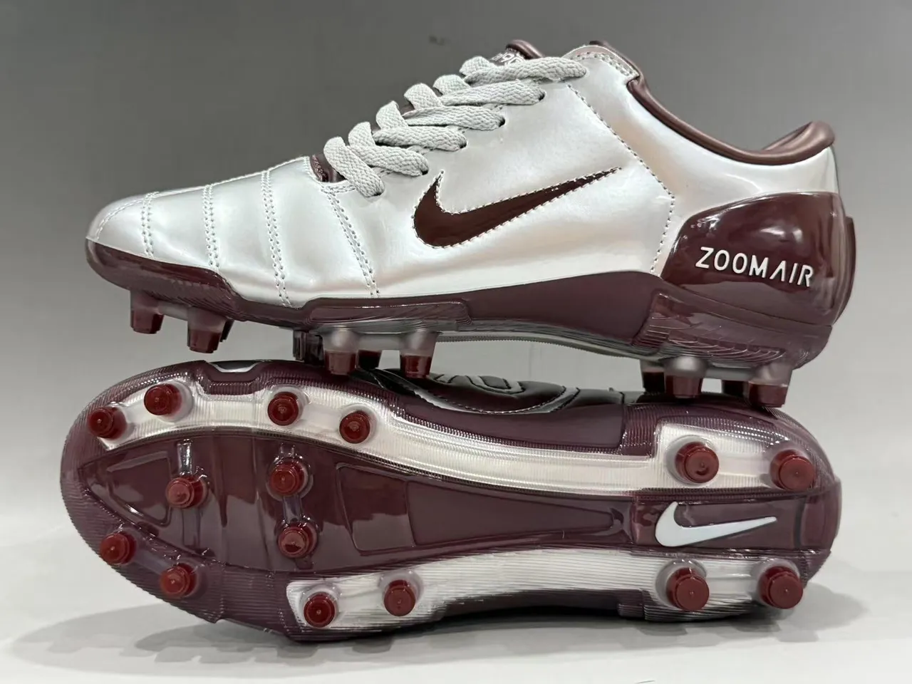 Nike Zoom Air Metallic Silver and Burgundy Firm-Ground Soccer Shoes 2