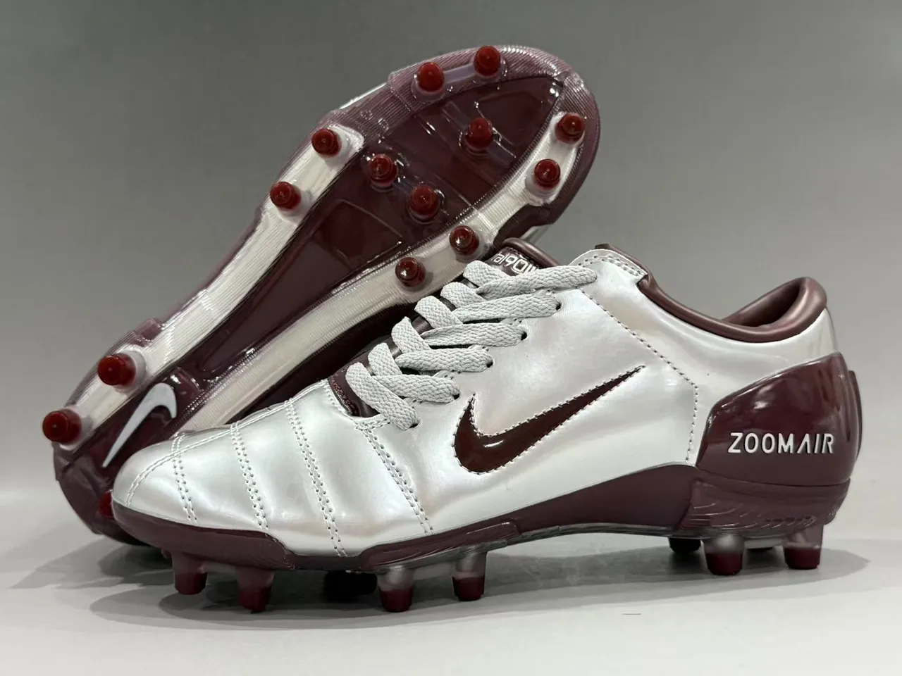 Nike Zoom Air Metallic Silver and Burgundy Firm-Ground Soccer Shoes 3
