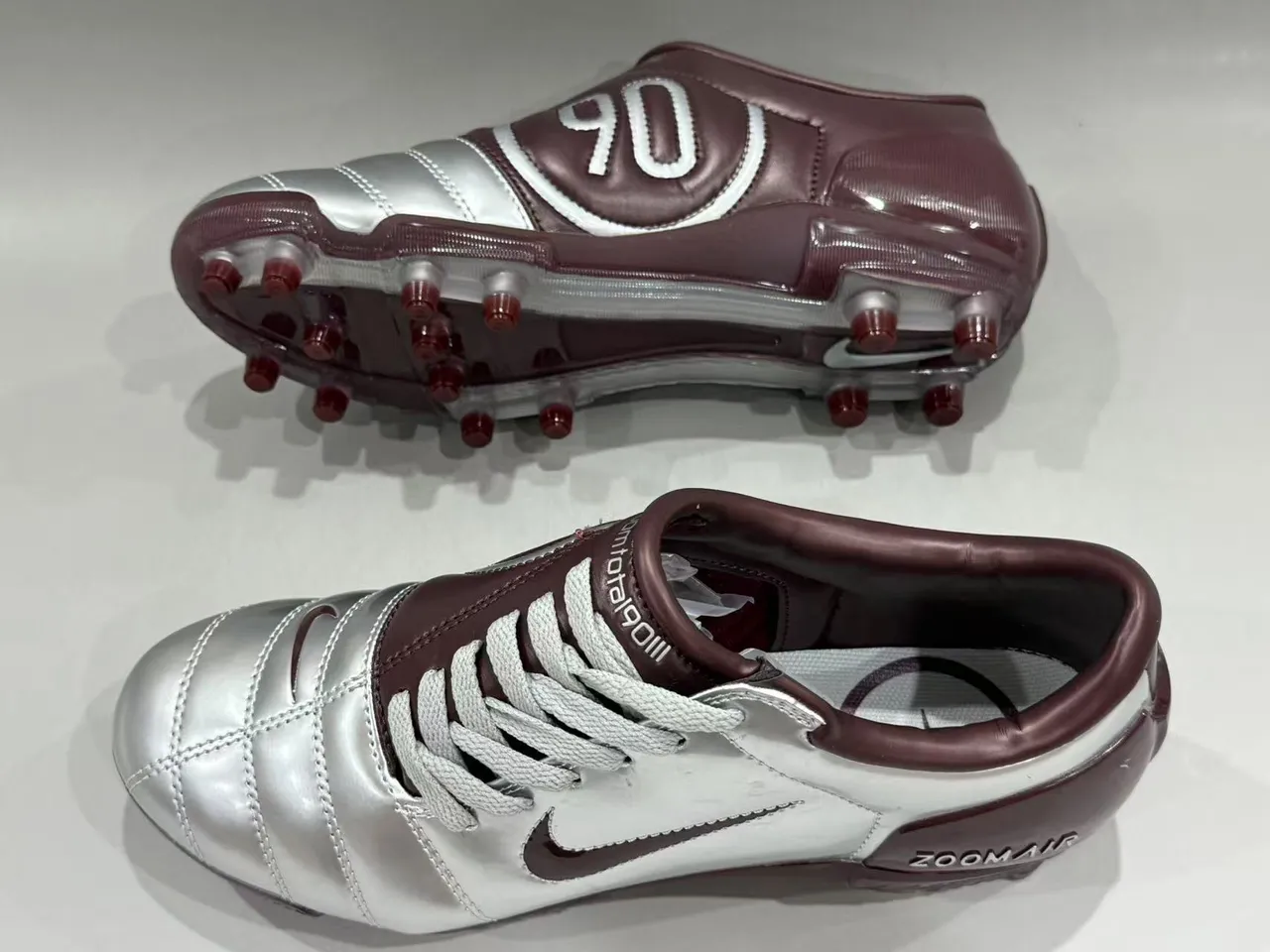 Nike Zoom Air Metallic Silver and Burgundy Firm-Ground Soccer Shoes 6