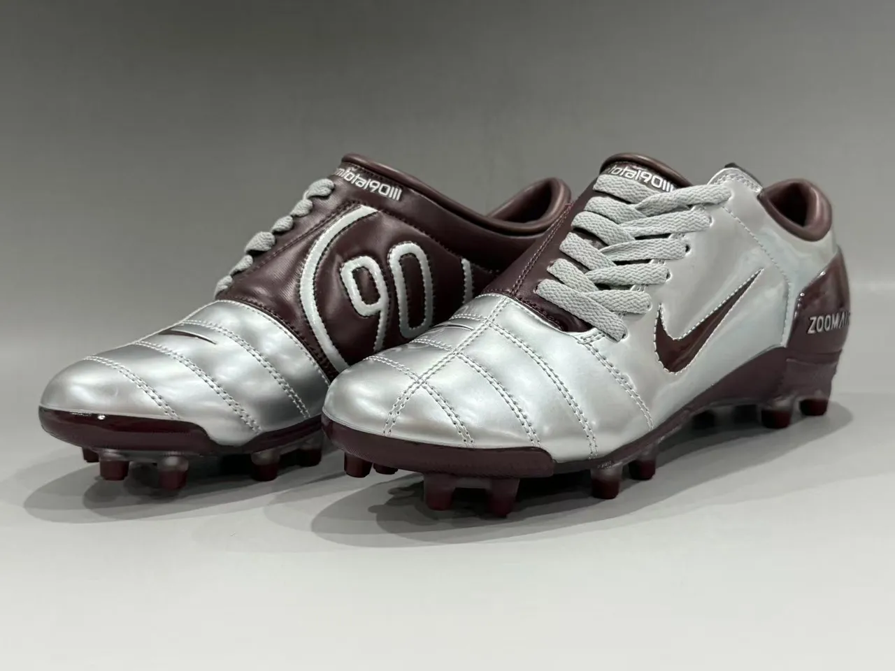 Nike Zoom Air Metallic Silver and Burgundy Firm-Ground Soccer Shoes 7