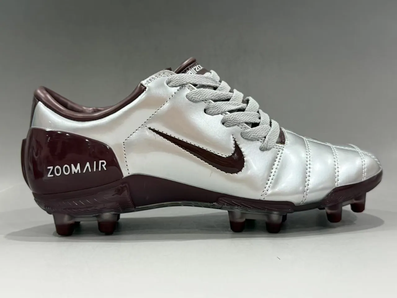 Nike Zoom Air Metallic Silver and Burgundy Firm-Ground Soccer Shoes 9