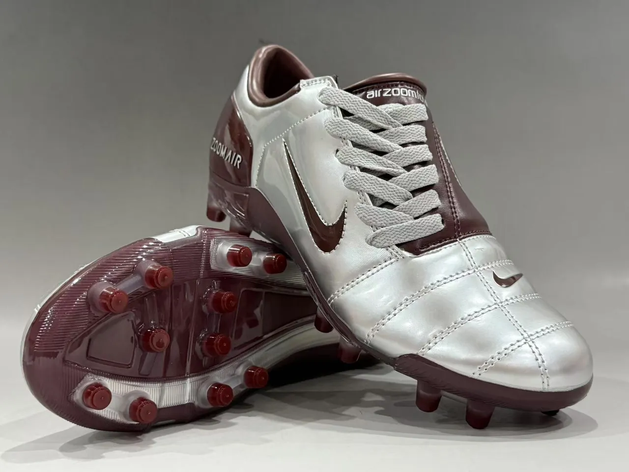 Nike Zoom Air Metallic Silver and Burgundy Firm-Ground Soccer Shoes 10