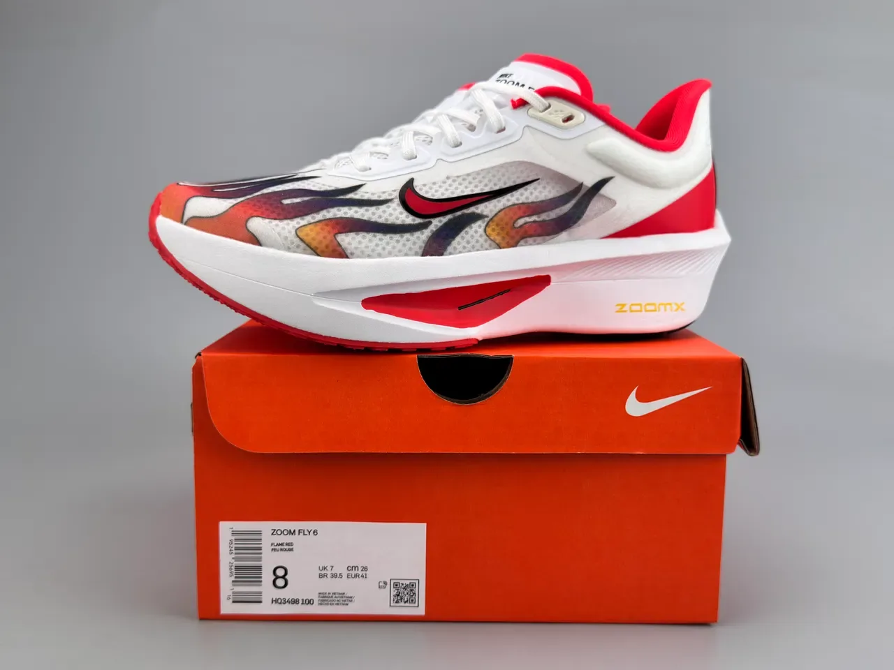 Nike Zoom Fly White Red Flame-Print Mesh Upper Full-Length ZoomX Midsole Running Shoes 2