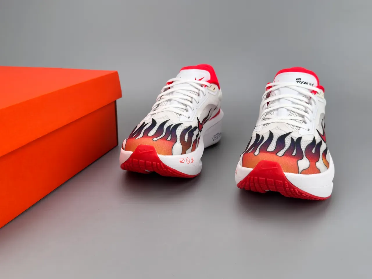 Nike Zoom Fly White Red Flame-Print Mesh Upper Full-Length ZoomX Midsole Running Shoes 3