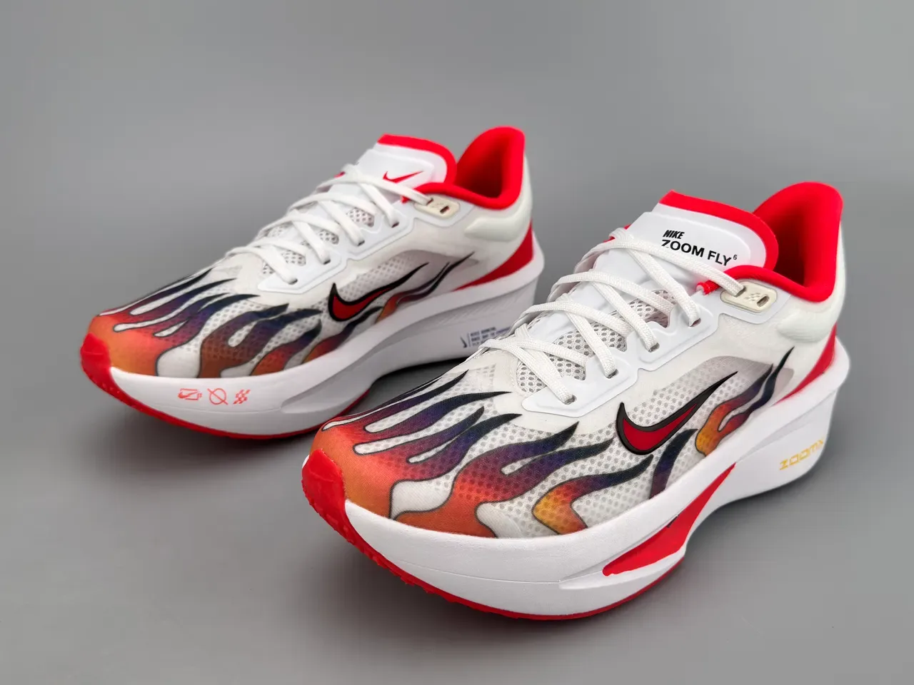 Nike Zoom Fly White Red Flame-Print Mesh Upper Full-Length ZoomX Midsole Running Shoes 5