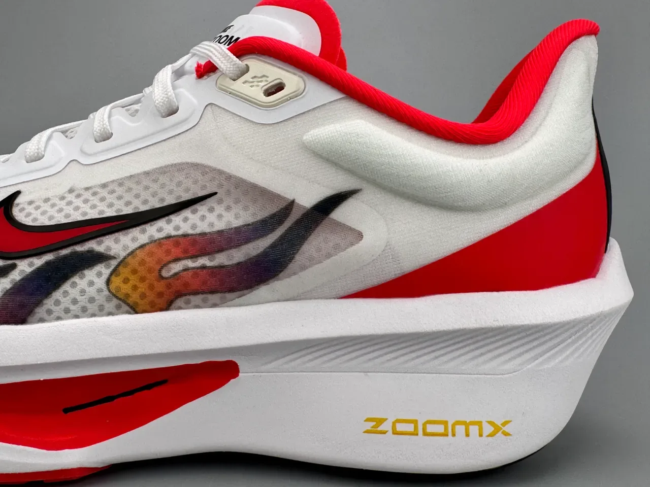 Nike Zoom Fly White Red Flame-Print Mesh Upper Full-Length ZoomX Midsole Running Shoes 7