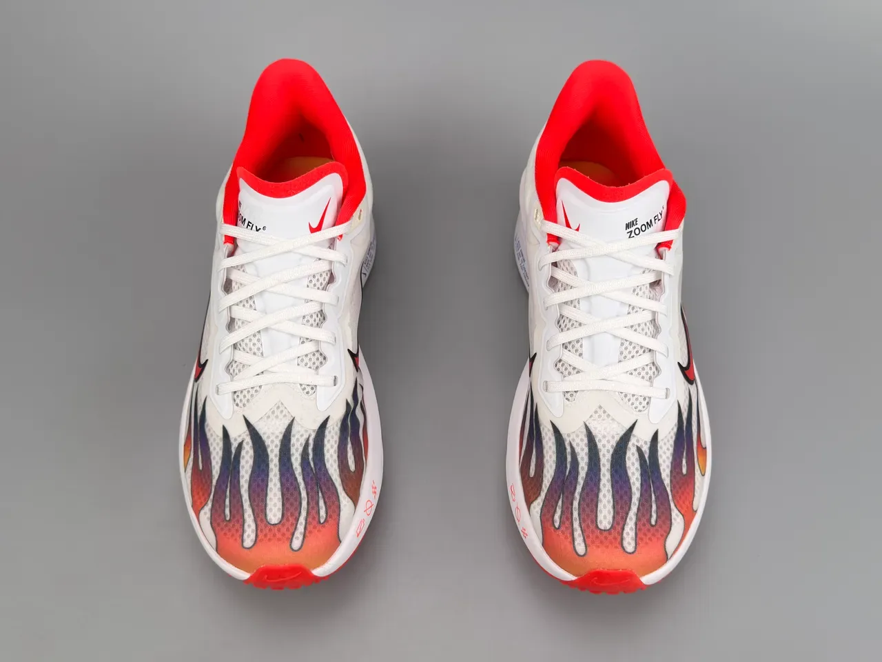 Nike Zoom Fly White Red Flame-Print Mesh Upper Full-Length ZoomX Midsole Running Shoes 9