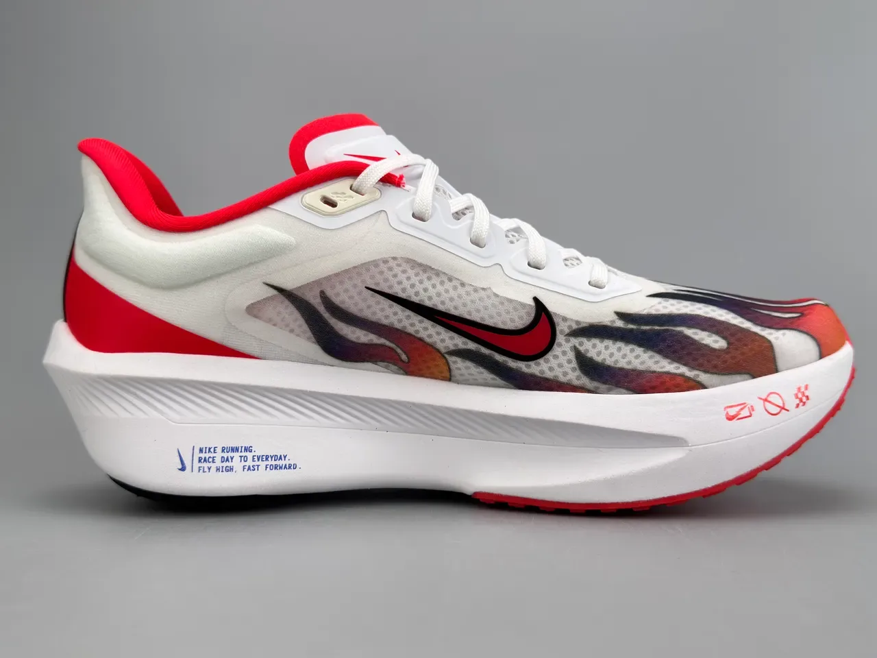 Nike Zoom Fly White Red Flame-Print Mesh Upper Full-Length ZoomX Midsole Running Shoes 10