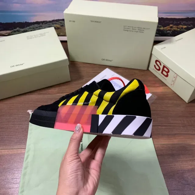 Off-White Black and Yellow Striped Arrow Logo Lifestyle Sneakers 4
