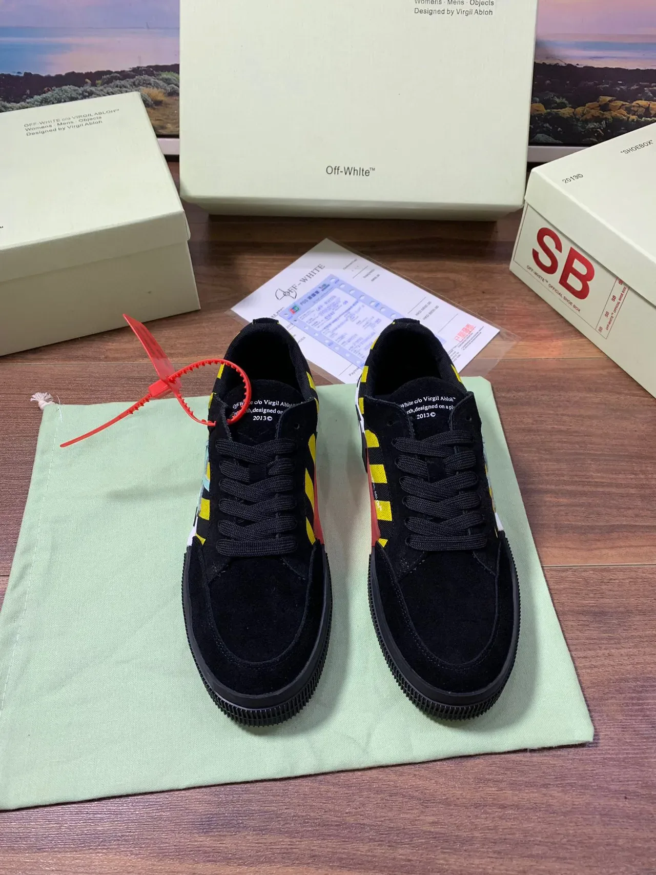 Off-White Black and Yellow Striped Arrow Logo Lifestyle Sneakers 8