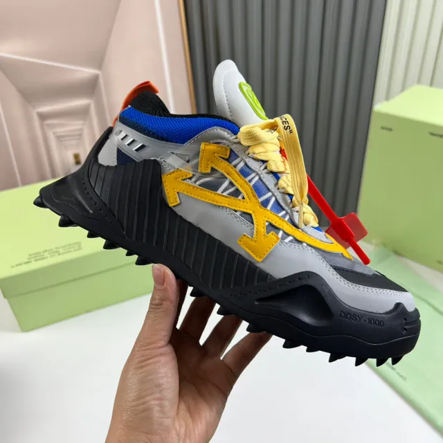 Off-White حذاء رياضي سميك رمادي أصفر صناعي شيك نقش السهم التداخل 4