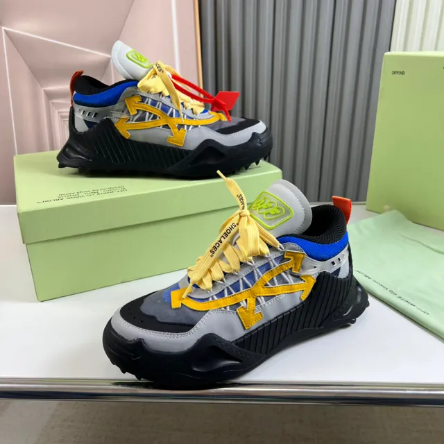 Off-White حذاء رياضي سميك رمادي أصفر صناعي شيك نقش السهم التداخل 7