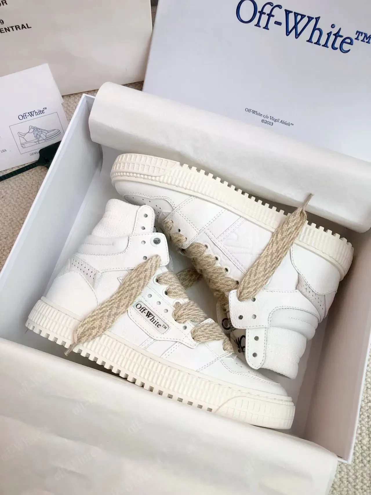 Off-White High-Top Lifestyle Sneaker Beige Leather Lifestyle Sneakers 2