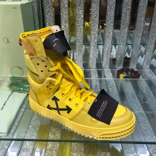 Off-White Yellow Black High-Top Layered Leather And Mesh Lifestyle Sneakers