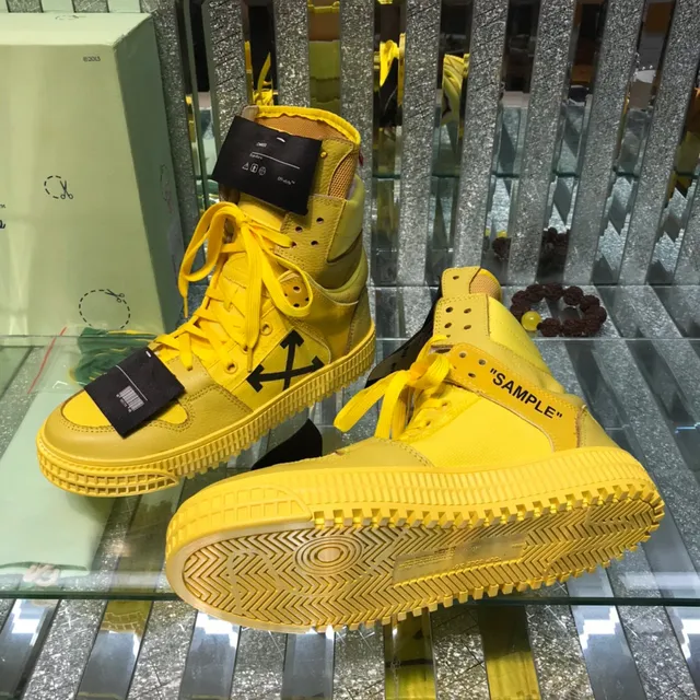 Off-White Yellow Black High-Top Layered Leather And Mesh Lifestyle Sneakers 2