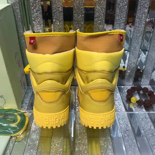 Off-White Yellow Black High-Top Layered Leather And Mesh Lifestyle Sneakers 3