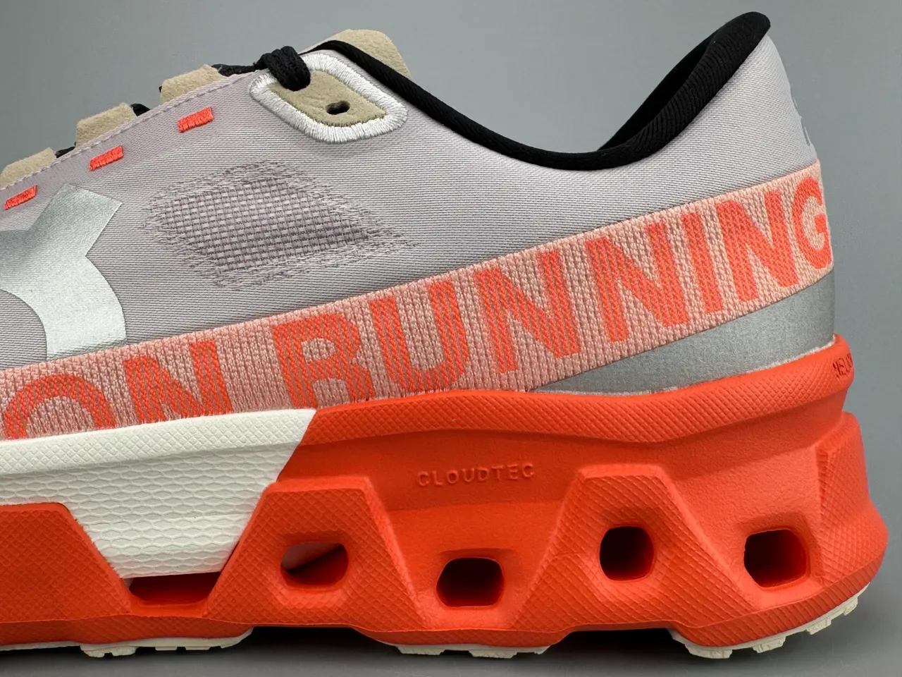 On Cloudmonster Orange Gray Engineered Mesh Upper Open-Cell CloudTec Midsole Sneakers 7