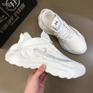 Philipp Plein Active सफेद चांदी स्कल्प्टेड सोल क्रिस्टल-इंबेलिश्ड लोगो चंकी स्नीकर