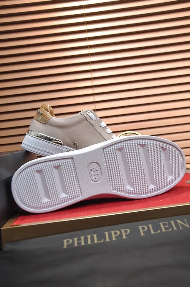 Philipp Plein Beige Leather Studded Side Panel Lifestyle Sneakers 5