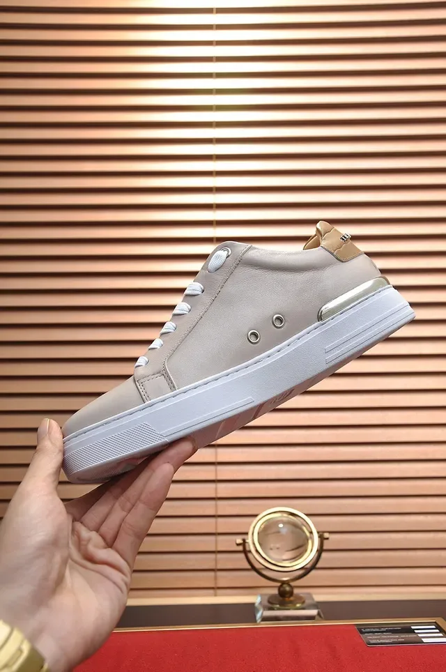 Philipp Plein Beige Leather Studded Side Panel Lifestyle Sneakers 6
