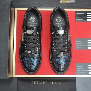 Philipp Plein काले और नीले ड्रैगन प्रिंट लाइफस्टाइल स्नीकर्स