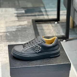 Philipp Plein Black Yellow Leather Upper Metallic Hexagonal PP Logo Lifestyle Sneakers