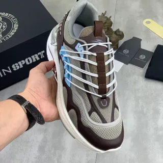 Philipp Plein Brown and Beige Mesh Lifestyle Sneakers
