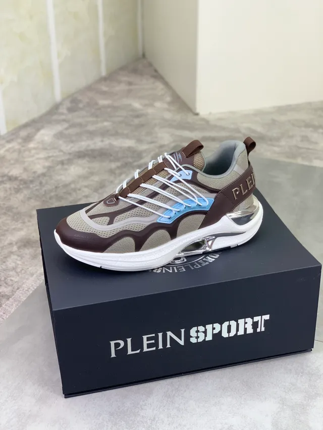 Philipp Plein Brown and Beige Mesh Lifestyle Sneakers 4