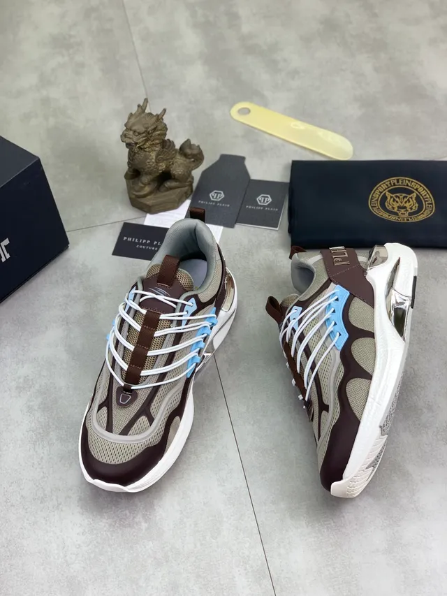 Philipp Plein Brown and Beige Mesh Lifestyle Sneakers 5