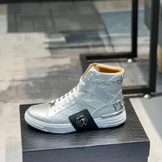 Philipp Plein উচ্চ টপ ধাতব রূপালী ক্রক-এমবসড লাইফস্টাইল স্নিকার