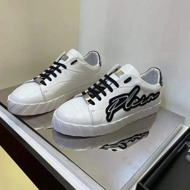 Philipp Plein Script Sneaker Blanches Noires Cuir de Crocodile Lifestyle Sneakers 3