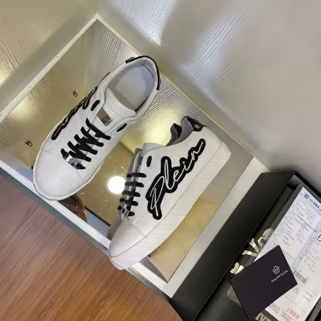 Philipp Plein Script Sneaker Blanches Noires Cuir de Crocodile Lifestyle Sneakers 4