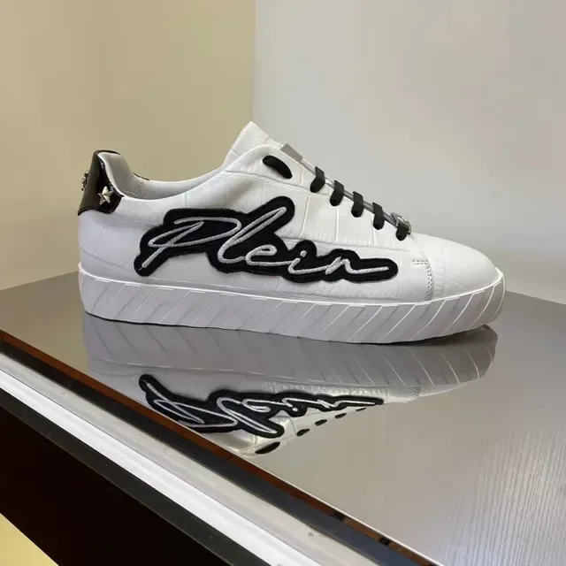 Philipp Plein Script Sneaker Blanches Noires Cuir de Crocodile Lifestyle Sneakers 6