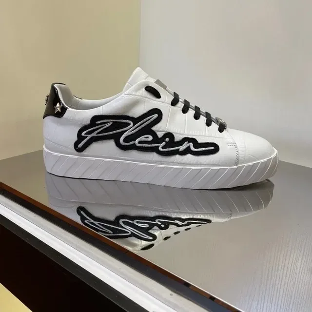 Philipp Plein Script Sneaker Blanches Noires Cuir de Crocodile Lifestyle Sneakers 7